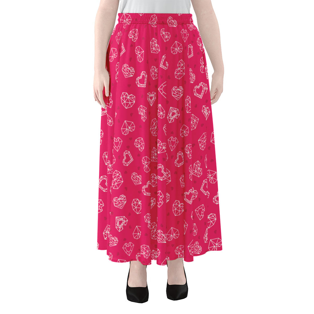 Valentine's Day Geometric Heart Print Chiffon Maxi Skirt