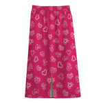 Valentine's Day Geometric Heart Print Cotton Front Slit Maxi Skirt