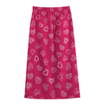 Valentine's Day Geometric Heart Print Cotton Front Slit Maxi Skirt