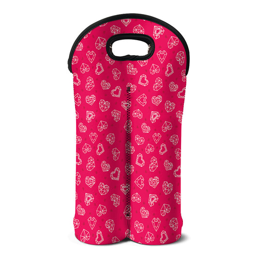 Valentine's Day Geometric Heart Print Double Neoprene Wine Tote