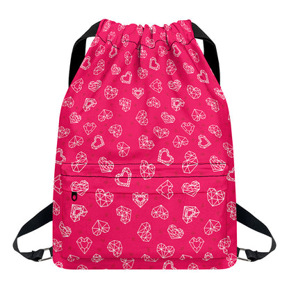 Valentine's Day Geometric Heart Print Drawstring Backpack