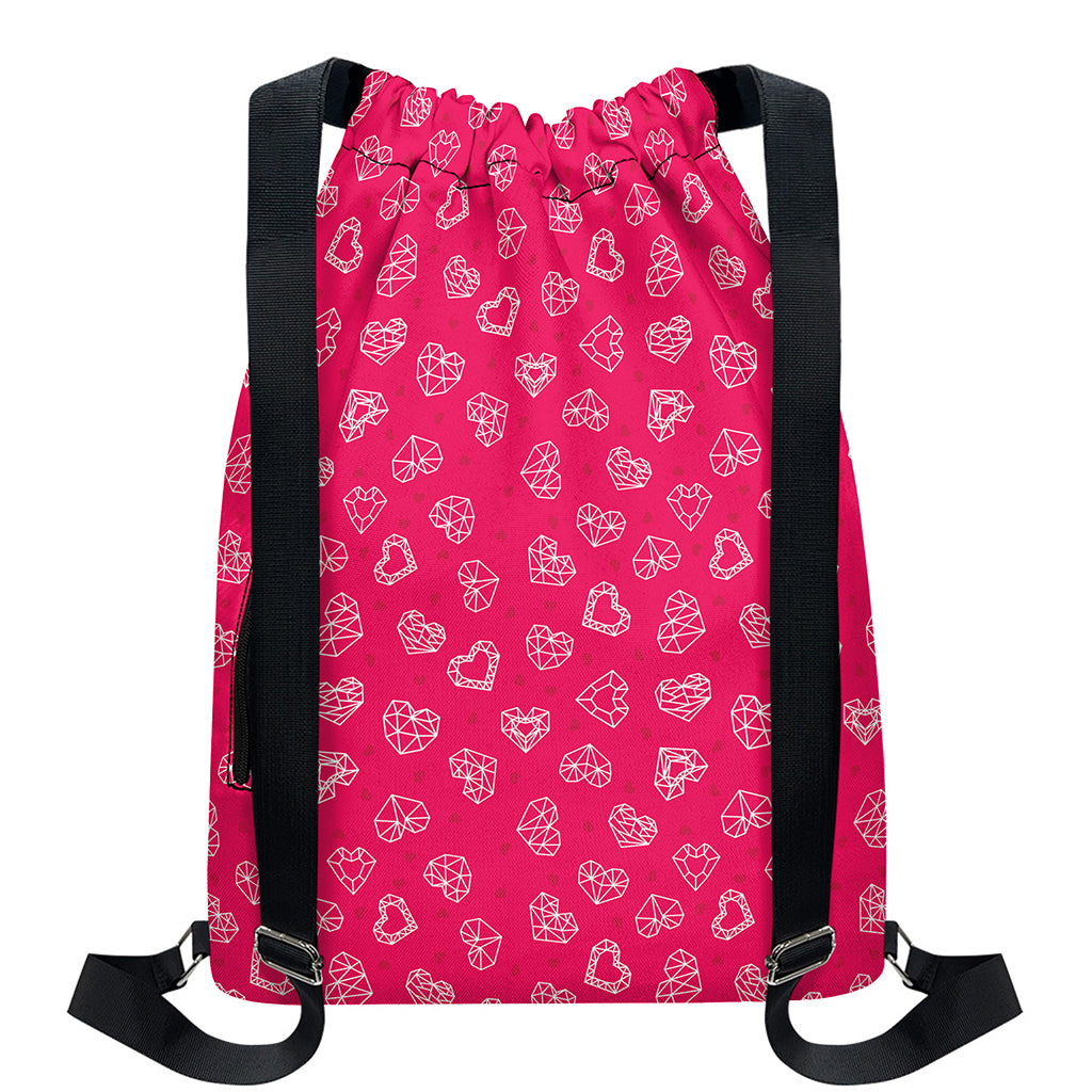 Valentine's Day Geometric Heart Print Drawstring Backpack