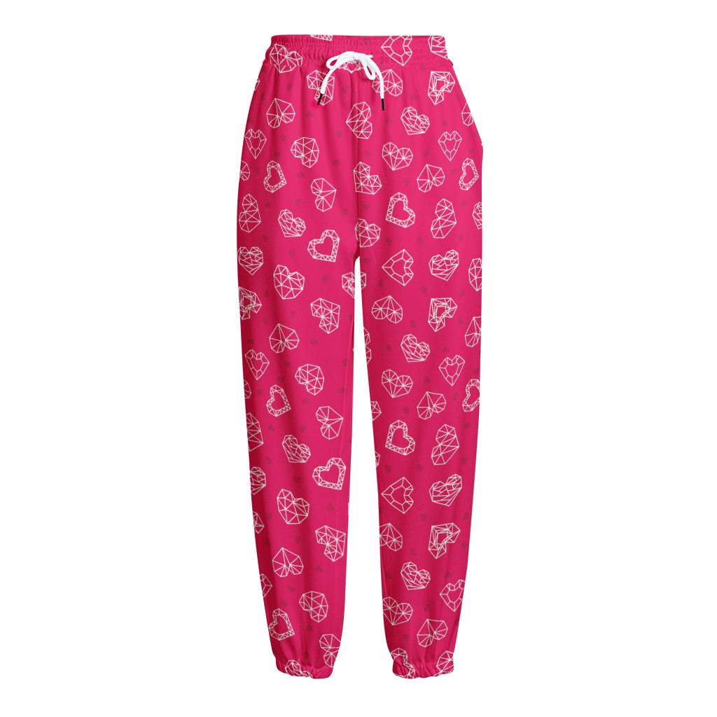 Valentine's Day Geometric Heart Print Fleece Lined Knit Pants