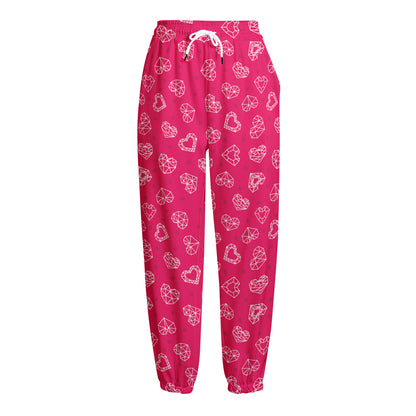 Valentine's Day Geometric Heart Print Fleece Lined Knit Pants
