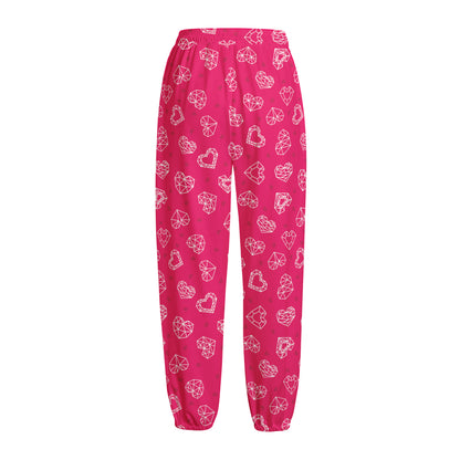 Valentine's Day Geometric Heart Print Fleece Lined Knit Pants