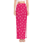 Valentine's Day Geometric Heart Print High Slit Maxi Skirt
