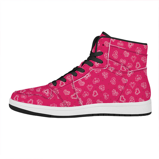Valentine's Day Geometric Heart Print High Top Leather Sneakers