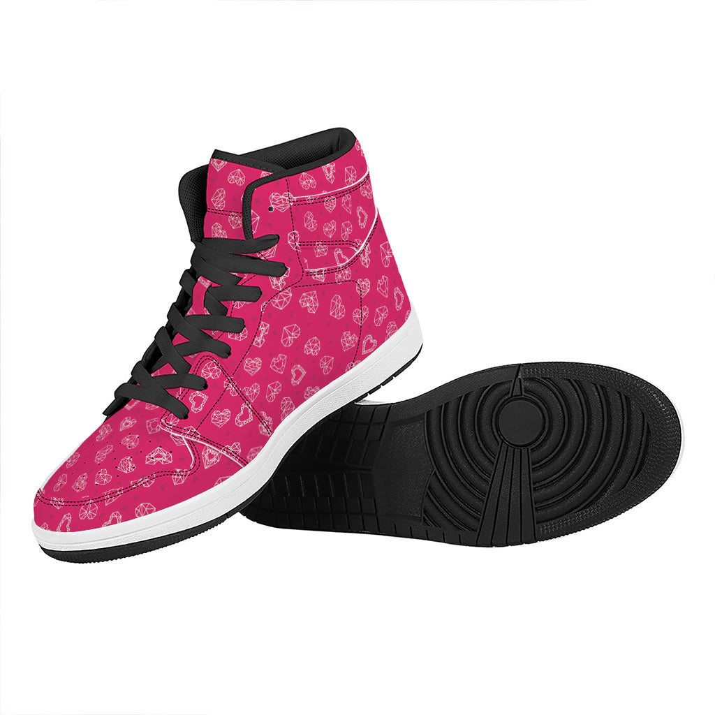 Valentine's Day Geometric Heart Print High Top Leather Sneakers