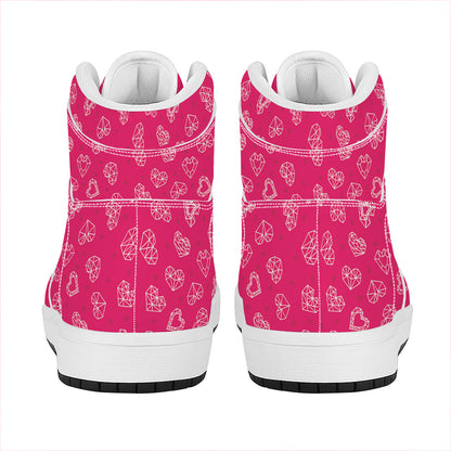Valentine's Day Geometric Heart Print High Top Leather Sneakers