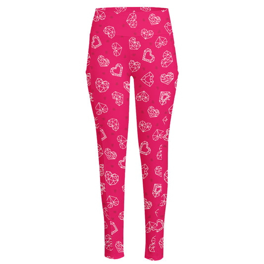 Valentine's Day Geometric Heart Print High-Waisted Pocket Leggings