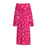 Valentine's Day Geometric Heart Print Hooded Bathrobe