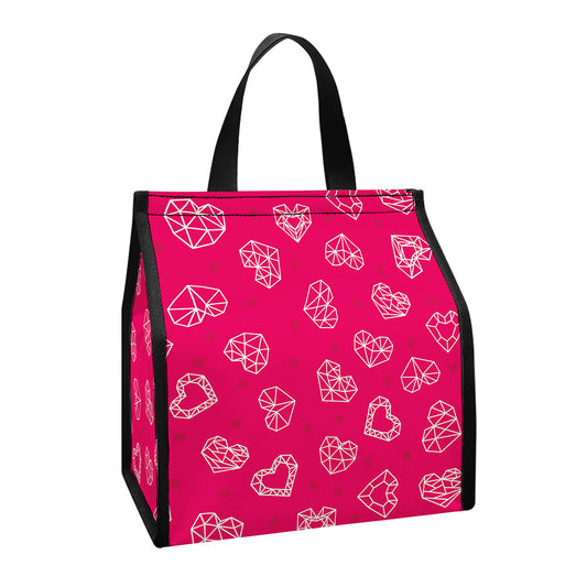 Valentine's Day Geometric Heart Print Insulated Lunch Tote
