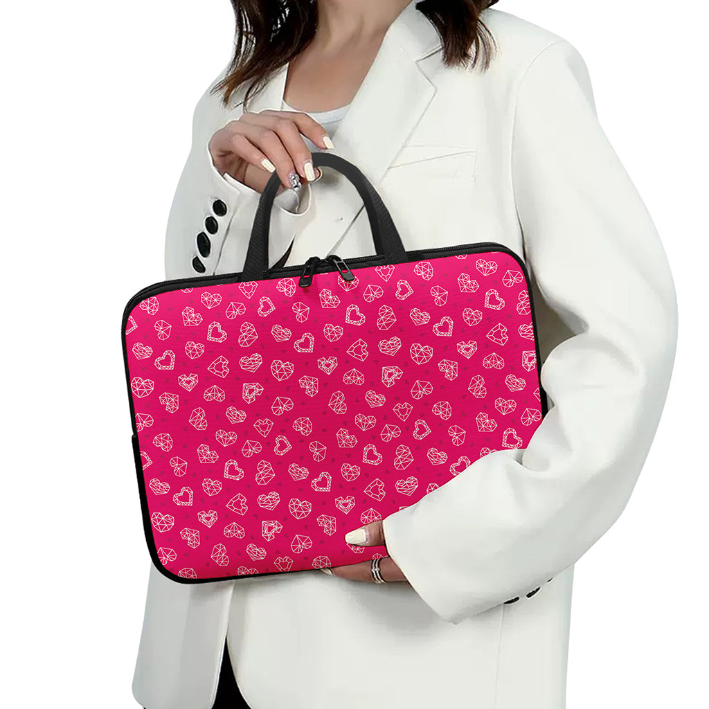 Valentine's Day Geometric Heart Print Laptop Sleeve With Handle