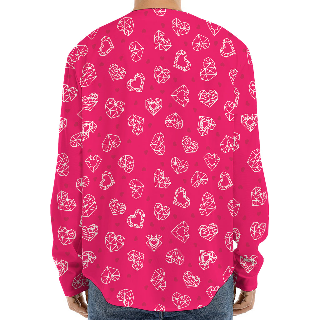 Valentine's Day Geometric Heart Print Long Sleeve Baseball Jersey