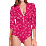 Valentine's Day Geometric Heart Print Long Sleeve Swimsuit