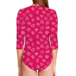 Valentine's Day Geometric Heart Print Long Sleeve Swimsuit