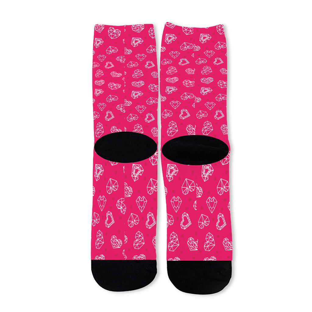 Valentine's Day Geometric Heart Print Long Socks