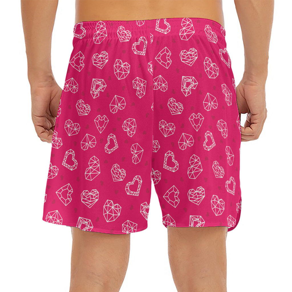 Valentine's Day Geometric Heart Print Men's Split Running Shorts
