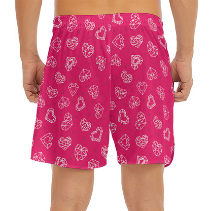 Valentine's Day Geometric Heart Print Men's Split Running Shorts