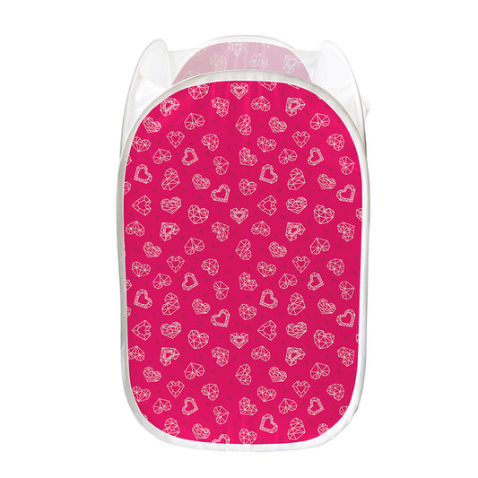 Valentine's Day Geometric Heart Print Mesh Laundry Hamper