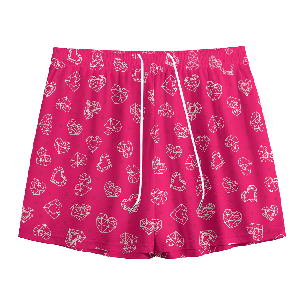 Valentine's Day Geometric Heart Print Mesh Shorts