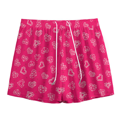 Valentine's Day Geometric Heart Print Mesh Shorts