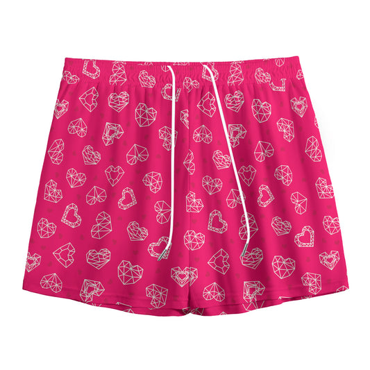 Valentine's Day Geometric Heart Print Mesh Shorts