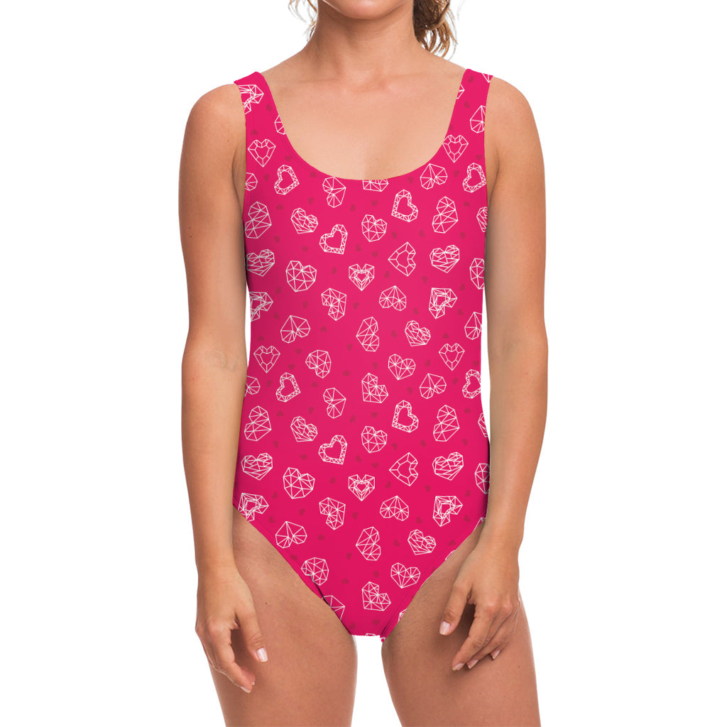 Valentine's Day Geometric Heart Print One Piece Swimsuit