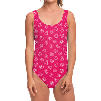 Valentine's Day Geometric Heart Print One Piece Swimsuit