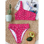 Valentine's Day Geometric Heart Print One Shoulder Bikini Top