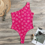 Valentine's Day Geometric Heart Print One Shoulder Bodysuit