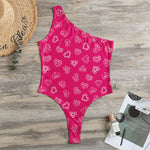 Valentine's Day Geometric Heart Print One Shoulder Bodysuit