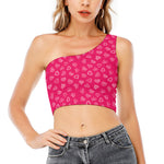 Valentine's Day Geometric Heart Print One Shoulder Crop Top
