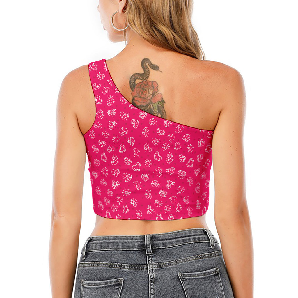 Valentine's Day Geometric Heart Print One Shoulder Crop Top