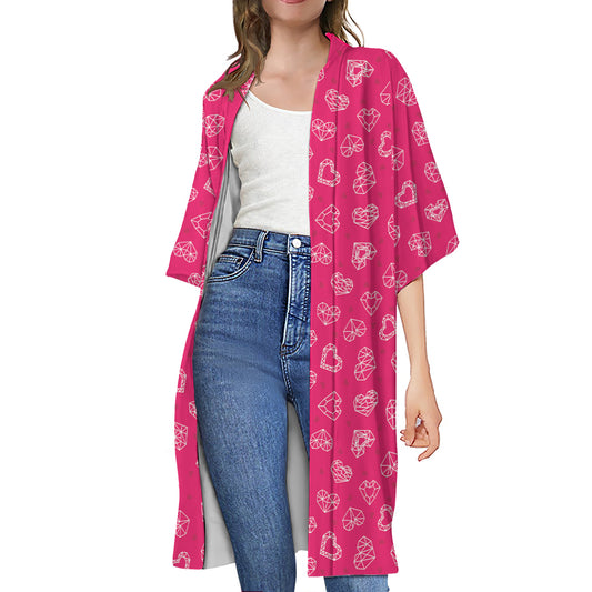 Valentine's Day Geometric Heart Print Open Front Beach Cover Up