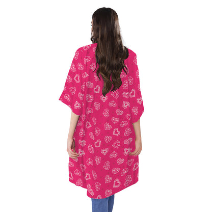 Valentine's Day Geometric Heart Print Open Front Beach Cover Up