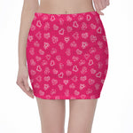 Valentine's Day Geometric Heart Print Pencil Mini Skirt