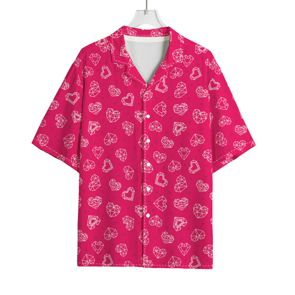 Valentine's Day Geometric Heart Print Rayon Hawaiian Shirt