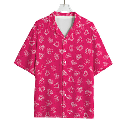 Valentine's Day Geometric Heart Print Rayon Hawaiian Shirt