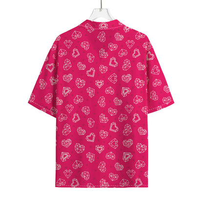 Valentine's Day Geometric Heart Print Rayon Hawaiian Shirt