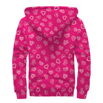 Valentine's Day Geometric Heart Print Sherpa Lined Zip Up Hoodie