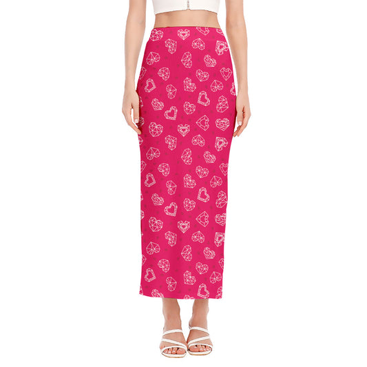 Valentine's Day Geometric Heart Print Side Slit Maxi Skirt