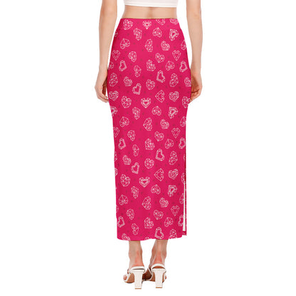 Valentine's Day Geometric Heart Print Side Slit Maxi Skirt