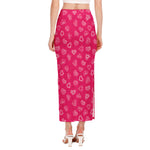 Valentine's Day Geometric Heart Print Side Slit Maxi Skirt