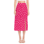 Valentine's Day Geometric Heart Print Side Slit Midi Skirt