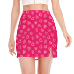 Valentine's Day Geometric Heart Print Side Slit Mini Skirt