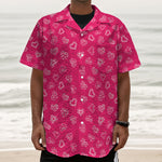 Valentine's Day Geometric Heart Print Textured Short Sleeve Shirt