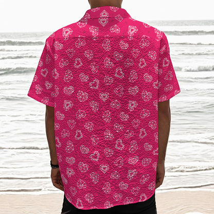 Valentine's Day Geometric Heart Print Textured Short Sleeve Shirt