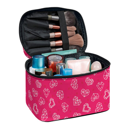 Valentine's Day Geometric Heart Print Travel Makeup Bag