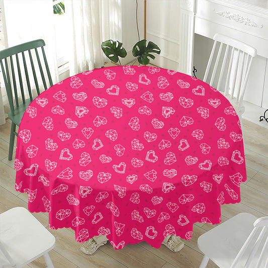 Valentine's Day Geometric Heart Print Waterproof Round Tablecloth